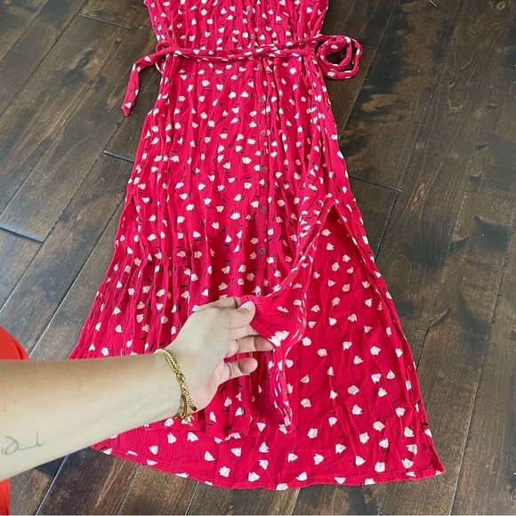Billabong Little Flirt Red Floral Print Button Down Midi Dress Sz L Summer Beach - Picture 12 of 15